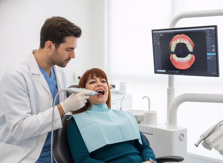 Su visita comienza con un escaneo intraoral 3D y una sesión fotográfica. Obtenemos imágenes detalladas de su boca y rostro para un diagnóstico preciso.