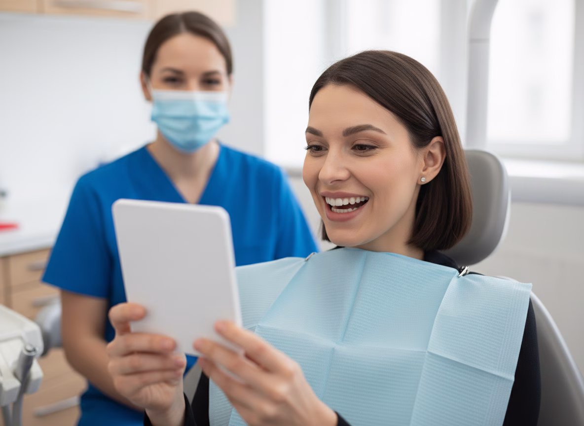 Paciente feliz con los resultados de sus alineadores invisibles