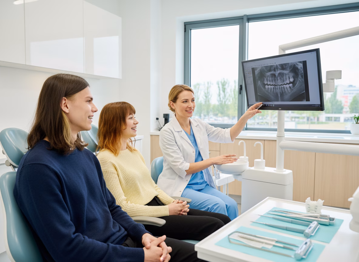dentista especialista en ortodoncia explicando el tratamiento.